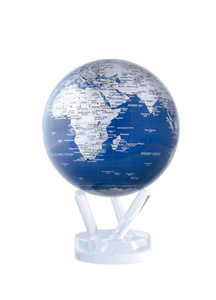 Mova Globes wereldbol blauw / zilver draaiend zonne-energie