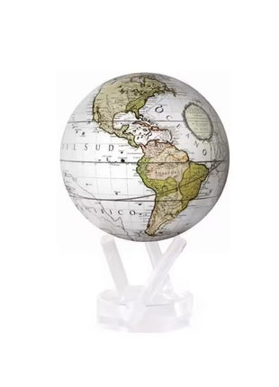 Mova Globes wereldbol antiek terrestrial wit 11.5 cm zonne-energie