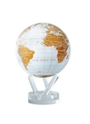 Mova Globes wereldbol aarde wit / goud draaiend zonne-energie