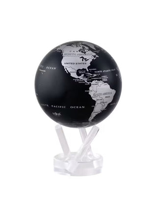 Mova Globes wereldbol zwart / zilver draaiend zonne-energie