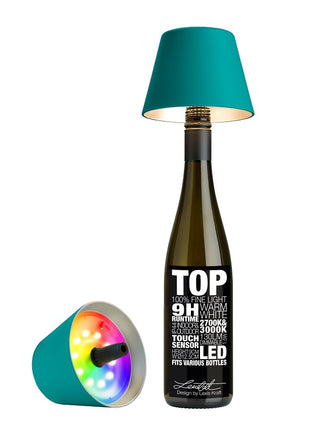 Sompex Top 2.0 flessenlamp wijnfles fles accu traploos dimbaar led turquoise multi-colour 72534