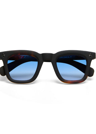 OK068B3H-BL Okkia Firenze unisex zonnebril zwart havana, blauwe glazen