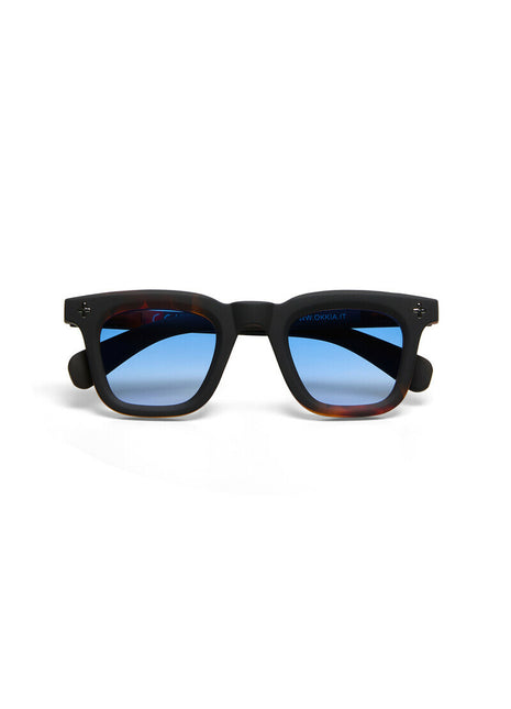 OK068B3H-BL Okkia Firenze unisex zonnebril zwart havana, blauwe glazen