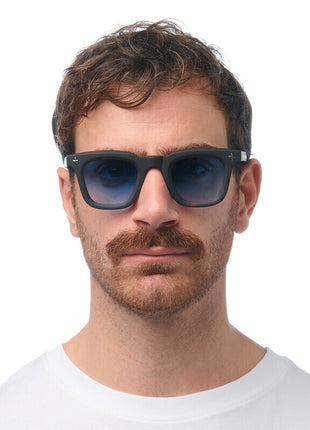OK068B3H-BL Okkia Firenze heren zonnebril zwart havana, blauwe glazen