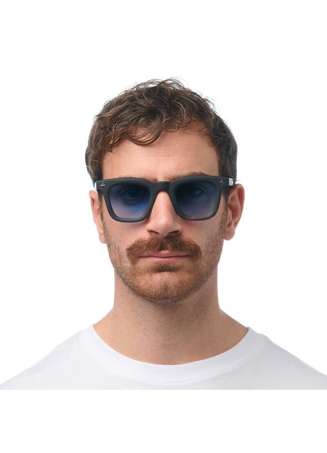 OK068B3H-BL Okkia Firenze heren zonnebril zwart havana, blauwe glazen