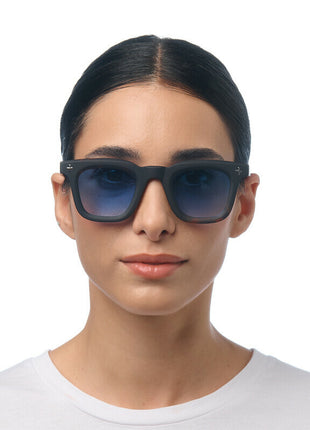 OK068B3H-BL Okkia Firenze dames zonnebril zwart havana, blauwe glazen