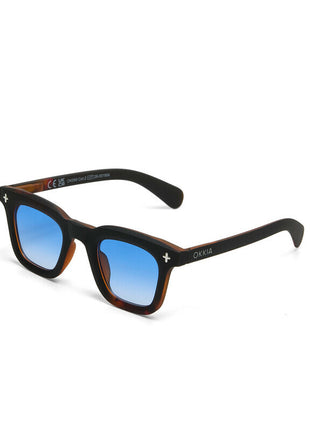 OK068B3H-BL Okkia Firenze unisex zonnebril zwart havana, blauwe glazen