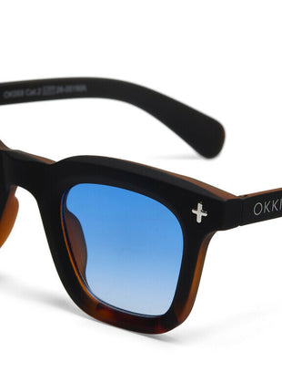 OK068B3H-BL Okkia Firenze unisex zonnebril zwart havana, blauwe glazen