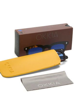 OK068B3H-BL Okkia Firenze unisex zonnebril zwart havana, blauwe glazen
