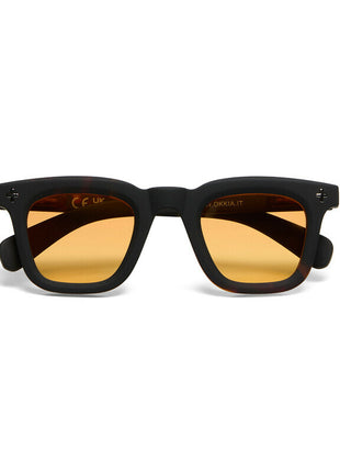 OK068B3H-YE Okkia Firenze unisex zonnebril zwart havana, gele glazen