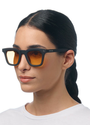 OK068B3H-YE Okkia Firenze dames zonnebril zwart havana, gele glazen