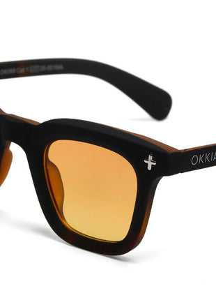 OK068B3H-YE Okkia Firenze unisex zonnebril zwart havana, gele glazen