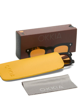 OK068B3H-YE Okkia Firenze unisex zonnebril zwart havana, gele glazen