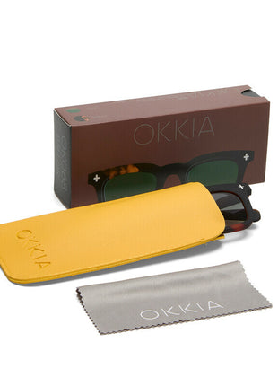 OK068B3H-GR Okkia Firenze unisex zonnebril zwart havana, groene glazen