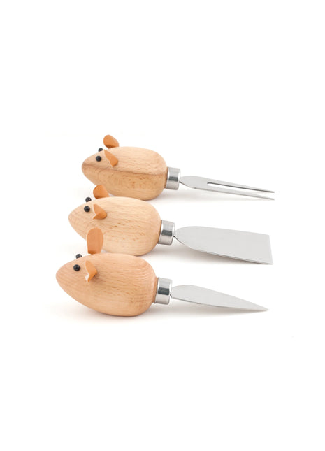 CHS08 Kikkerland Muis houten kaasmes set