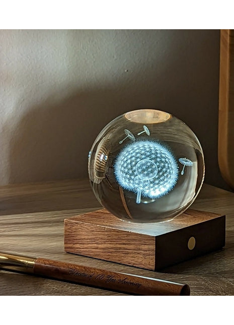 G025DL Gingko Design Amber Crystal Light 3D laser paardebloem / dandelion