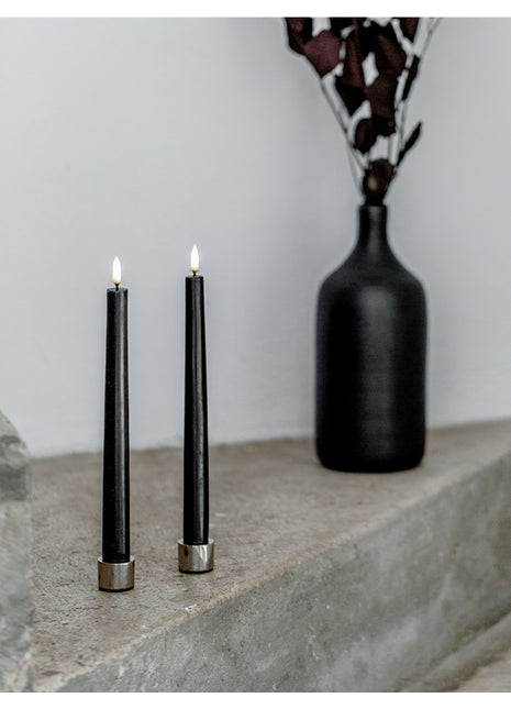 Uyuni Taper LED dinerkaars wax - 2 stuks zwart 25cm