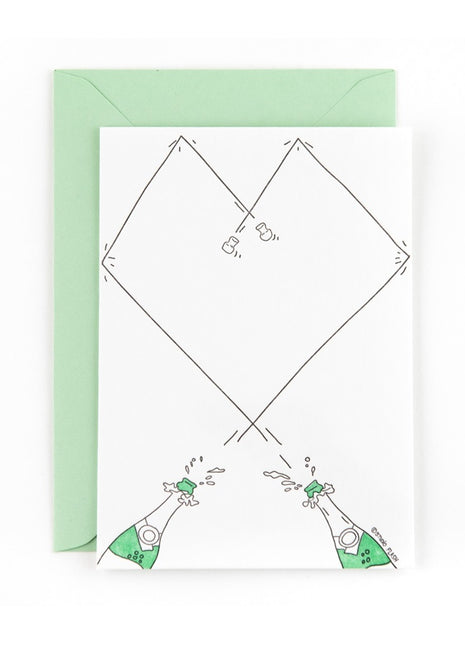 Ansichtkaart / Wenskaart -  trouwen - liefde - champagne hart