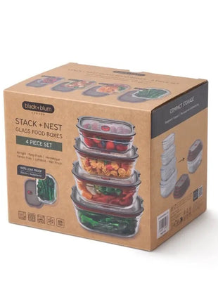 Black+Blum Glazen Food Box Mixed (XS/S/M/L) - Meal prep - set van 4