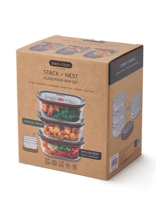 FBGR-BX-MPACK3 Black+Blum Glazen Food Box Medium - Meal prep - set van 3