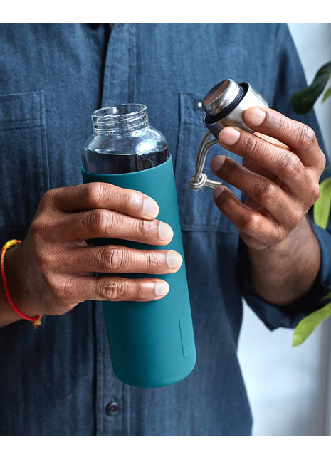 Black+Blum waterfles / drinkfles glas 0.6 liter - blauw