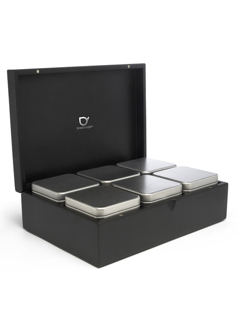 184009 Bredemeijer theedoos zwart 6 blikjes voor losse thee