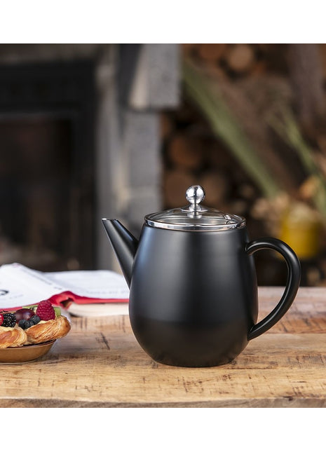 111008 Bredemeijer theepot Duet Eva dubbelwandig mat zwart 1.1L