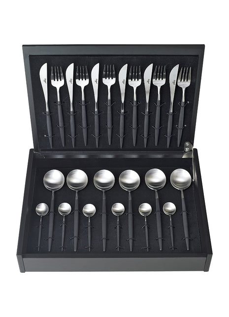 cutipol goa bestekset bestekcassette 24delig 6 pers mat rvs zwart met kist