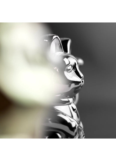 Donkey Lucky Cat - zwaaiende gelukskat - shiny zilver