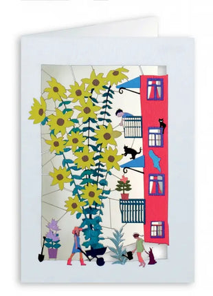 PM123 Forever Cards wenskaart laser-cut zonnebloemen nieuw huis