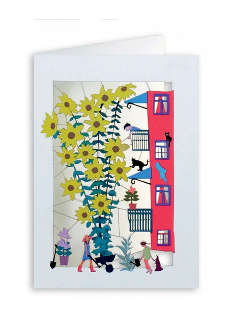 PM123 Forever Cards wenskaart laser-cut zonnebloemen nieuw huis