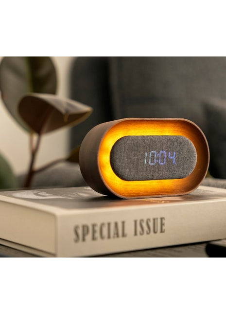 Gingko Lumos wekker ovaal walnoten met verlichting G076O-WT