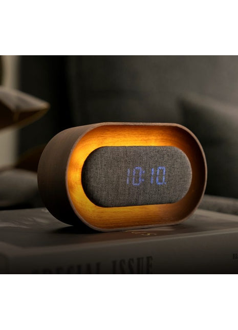 Gingko Lumos wekker ovaal walnoten met verlichting G076O-WT