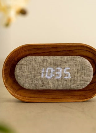 Gingko Lumos wekker ovaal essen met verlichting G076O-AH