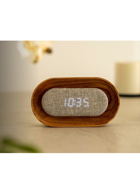 Gingko Lumos wekker ovaal essen met verlichting G076O-AH