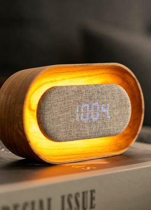 Gingko Lumos wekker ovaal essen met verlichting G076O-AH