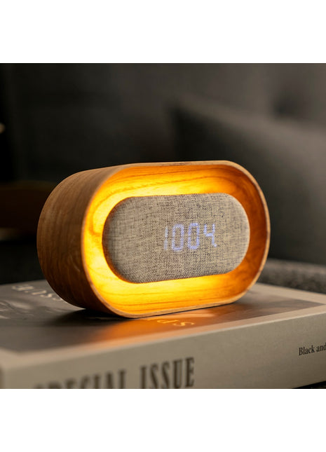 Gingko Lumos wekker ovaal essen met verlichting G076O-AH