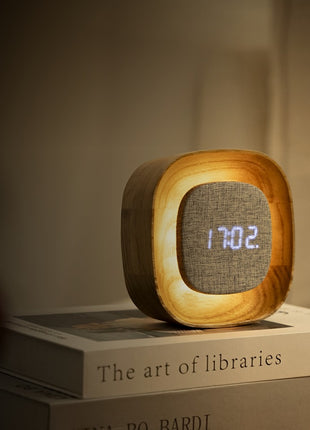 Gingko Lumos wekker vierkant essen met verlichting G076S-AH