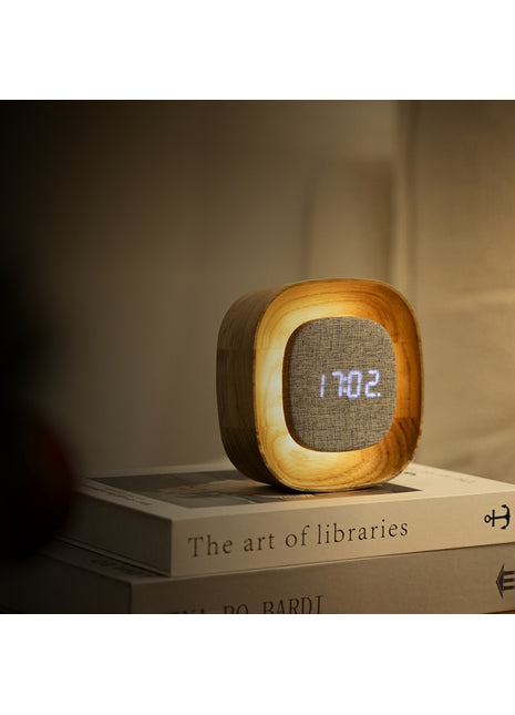 Gingko Lumos wekker vierkant essen met verlichting G076S-AH