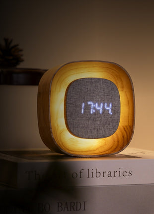 Gingko Lumos wekker vierkant walnoten met verlichting G076S-WT