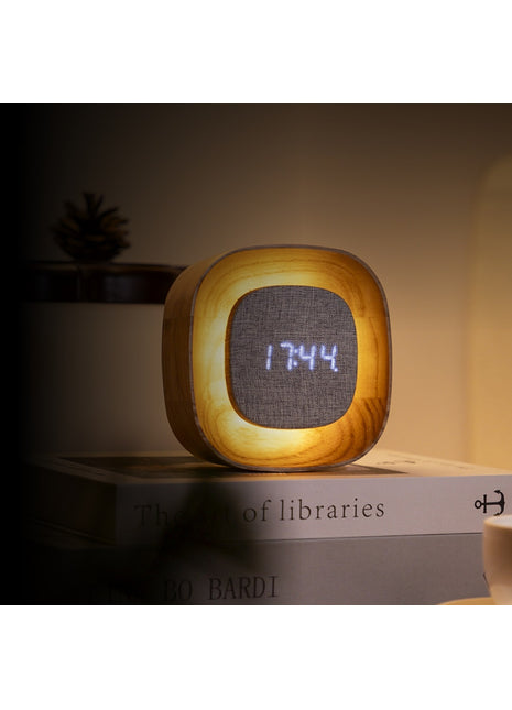 Gingko Lumos wekker vierkant walnoten met verlichting G076S-WT