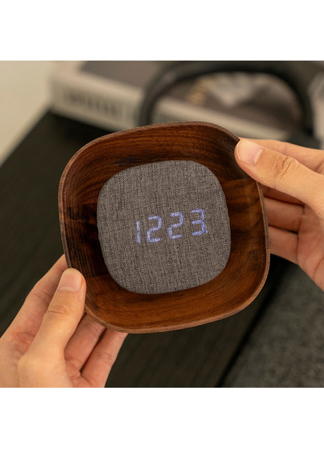 Gingko Lumos wekker vierkant walnoten met verlichting G076S-WT