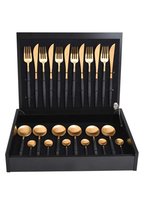 cutipol goa bestekset bestekcassette 24 delig 6 pers zwart goud