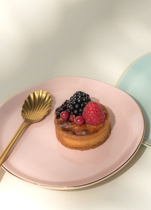 105238 Good Morning bord / plate oud roze gouden rand 17 cm