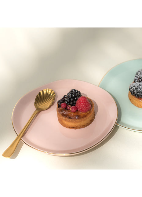 105238 Good Morning bord / plate oud roze gouden rand 17 cm