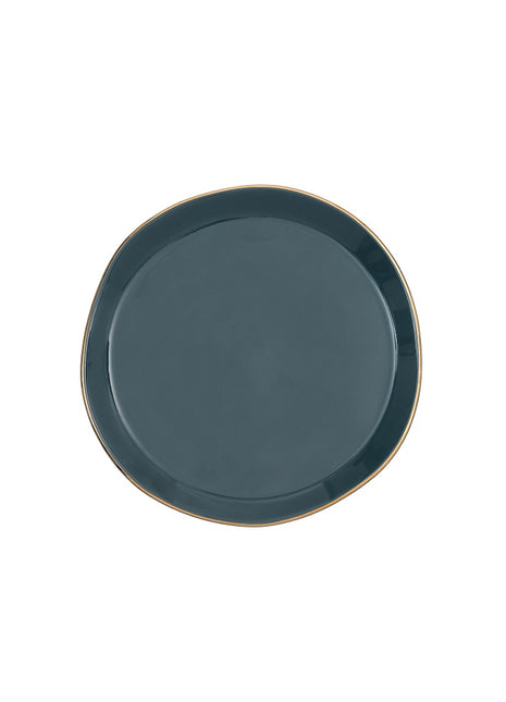 105239 Good Morning bord / plate blauw groen gouden rand 17 cm