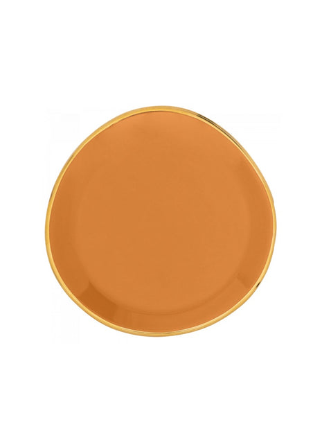 106601 Good Morning bord / plate caramel gouden rand 17 cm