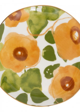 108196 Good Morning bordje gouden rand 17 cm floral art caramel