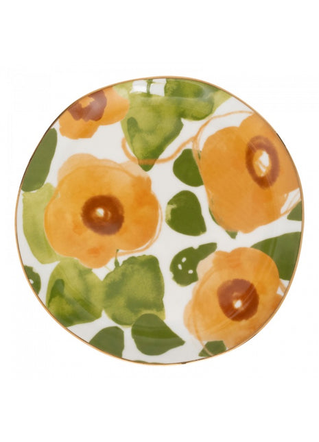 108196 Good Morning bordje gouden rand 17 cm floral art caramel