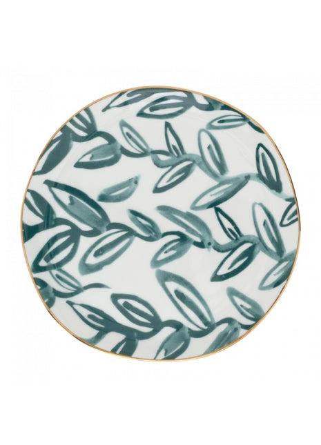 Good Morning bordje gouden rand 17 cm theebladeren aqua